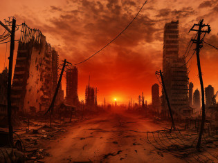 arafed city with a sunset in the background and barbed wire, post-apocalyptic hellscape, apocalyptic background, apocalyptic city, apocalyptic landscape, apocalyptic scene, apocalyptic scenery, post - apocalyptic wasteland, landscape of apocalypse city, apocalyptic environment, apocalyptic city backround, apocalyptic setting, ominous apocalyptic background, post apocalyptic background, post apocalyptic atmosphere, post apocalyptic wasteland
