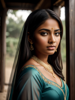 A 24mm wide rule of third composition photo of a 27 year old Bangladeshi princess in sky blue saree and jewelry ,in hands Extinct Vintage Oil Lamp sits at infront of mud house young rich woman, ,white color full sleeve blouse, no body curve showing,Veil on the head, simple eyelashe in her eye, faded lipstick on her lips, moody facial expression, front facing to the camera ,environment is in after sunset,background bumble bee flying, moody tone, dreamy look in image , specular lighting,, soft light tone in her face , dark tone, silky hair, soft light, portrait photography,world class portrait photography, RAW, realistic face detail,detailed facial features, firminbaes,backgroundblurbokeh , intense gaze,captured by Sony Alpha a7 Illcamera with Sony FE 24-105mm f/4 G OSS lens*