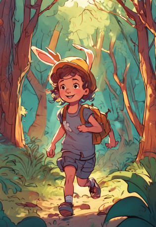 children illustration, edgBunny, exhilarated, at a forest, cheerful big breasts, stas