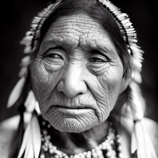 ultrarealistic, (native american old woman ) portrait, cinematic lighting, award winning photo, no color, 80mm lense --beta --upbeta --upbeta