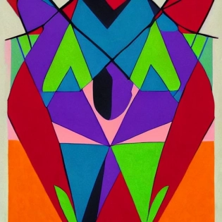 geometric abstract portrait of Frankenstein kissing the bride of frankenstein , bright vibrant colorful, --aspect 3:4