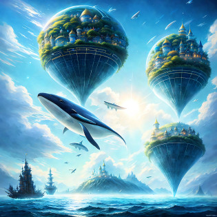 Space magic whale, concept art magic highlights, Vernadsky's noosphere, floating city in the sky, metaverse concept (top quality), art, magical sea, hanging garden, giant floating castle, digital dreamland, magic fantasy 2d concept art, amazing concept art --v 6