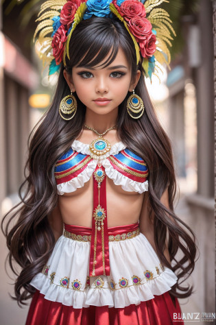 BZCCostume, (Colorfull:1.2), deep shadow, (Brazil Carnival Parade Background:1.3), ((photogenic, rule of thirds)), RAW photo of (Brazilian woman:1.2), full body photo, silver ombre hair, (detailed high face:1.3), (highly detailed skin:1.2), detailed skin, skin imperfections, honey skin, highly detailed woman, bright skin tone, chocolate skin tone,  (full eyes, full face:1.1),(bright eyes:1.2), extremely detailed eyes and face, piercing crimson red eyes, fringes, ruffles, wearing an extremely detailed BZCCostume in rich color texture, with a headdress of flowers, short brown curvilinear hair colors, (average chest size: 1.4), in UE5 configuration and 4x rendering with this photorealistic and dynamic (Large Shot). Captured in stunning 4K and 8K resolution, utilizing advanced camera equipment including Kodak Funsaver disposable camera, sharp focus, grain of film, Fujifilm XT3, dynamic lighting, shadows, (photo taken in the morning sun, backlit: 1.2)