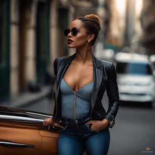 cidade?Mulher?auto-disparo?mulher negra?jeans, jaqueta, elegante, melhor qualidade, ultra high-resolution, (fotorrealista:1.4), ultra-detalhado,incrivelmente detalhado