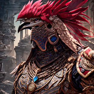 Masterpiece, best quality, epic rooster knight, upright rooster, exquisite armor helmet, intricate design, stone forest, cinematic lighting, 4k, picture ratio best