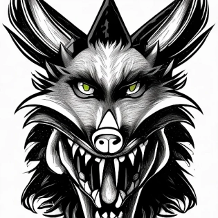 cartoon doodle, The head of an evil wolf with the tongue hanging out, Max Fleischer, Cute kawaii art, --v 4