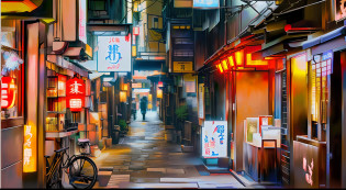There is a narrow alley?There is a bicycle parked next to it, quiet tokyo alley at night, tokyo alleyway, in narrow tokyo alleyway, street japan, cyberpunk streets in japan, tokyo izakaya scene, old man in tokyo at night, in a japanese town at night, japanese downtown, Tokyo Street, old japanese street market, japanese city at night