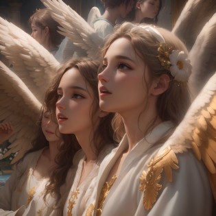 Top quality masterpieces in 8K, Featuring real people. The realism is impressive, In highly detailed CG, Glossy skin, and fully focused.
break
Set in Heaven, Filled with the glory and shining light of God.
break
Angels exude a sense of blessing and happiness.