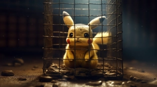 photorealism of a scared sad dirty pikachu in a metal cage hazy photorealistic 3D Render moody lighting portrait photograph, intricate details, insanely detailed, modern, portrait, dramatic lighting, award winning photography, sharp focus --ar 16:9 --stylize 1000 --v 5 --q 2