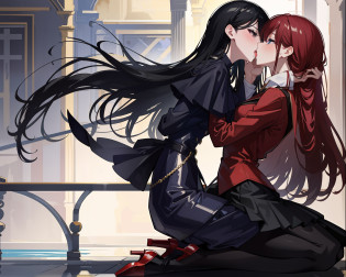twogirls?high-heels?blacksilk?Beth?lacepantyhose?embarressed?eye closeds?Be red in the face?Kiss?Kiss?water leakage?mouth drool?tongue kissing?On the floor