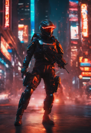 (master part), best quality, olhos expressivos, rosto perfeito, Corpo Perfeito, perfect arms, pernas perfeitas, Perfect Hands Quality 4K A tech soldier dressed in black and red Techwear shooting on a battlefield, Em guerra, com mechas (Gundam) (ARMORED CORE) Mechs voando no ar sobre o campo de batalha, (action sequence,) em um (cena de luta) A hooded high-tech woman in an all-black jumpsuit and black high heels, orange visor and black face mask outfit, the camera is a medium shot., wide angle with anamorphic lens, Setting is a hyper futuristic high-tech megacity, with buildings exploding and catching fire in the background, oi nada, ultrasharp 8K de alta qualidade, filme, anime, tiroteio, batalha em grande escala, ground forces, Soldados, several soldiers fighting on a futuristic battlefront, Guerra em grande escala nos bastidores, military vehicles