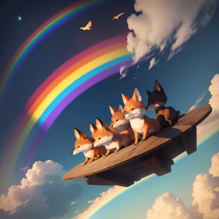 Small animals gliding on a rainbow?foxes --auto