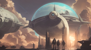 spaceships and people standing on a platform in front of a futuristic city, sci-fi fantasy wallpaper, sci - fi illustrations, sci-fi illustrations, sci fi artwork, greg beeple, detailed sci-fi art, beautiful sci fi art, epic fantasy sci fi illustration, sci - fi illustration, sci-fi illustration, science fiction art