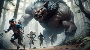 Crie uma imagem que retrate um grupo de aventureiros em meio a uma paisagem exuberante, running hurriedly as they look back with expressions of fear, leaving behind a lone character facing a mysterious threat.

Imagine an epic scene where a group of adventurers, que costumava zombar de um personagem, is fleeing in despair through a dense forest, their cloaks and weapons swaying as they struggle to escape the terrifying sight that haunts them.

Create a visual representation of a tense moment: the silhouette of a group of adventurers diminishing as they run down a steep trail, with terrified expressions, leaving a single brave individual facing a colossal beast that rises menacingly before him.

Paint a dynamic scene where a group of adventurers, que uma vez menosprezou um personagem, agora foge em desordem, their expressions of despair contrasting with the determination in the eyes of the individual who faces a terrifying creature with unwavering courage.

Imagine a fantasy setting where a group of adventurers in shining armor are fleeing in despair, their pale faces and wide eyes, enquanto o personagem central, abandonado por eles, finds himself in a defiant posture before a colossal beast rising from the shadows.

Create an image that captures the sense of urgency: um grupo de aventureiros, outrora zombadores, escapando em alta velocidade por uma ponte antiga e estreita, while the protagonist stands firm, enfrentando uma criatura aterrorizante que os segue implacavelmente.

Paint a dramatic scene in which the adventurers' expression of shock is visible as they flee in all directions, deixando o personagem principal sozinho e corajoso, facing a formidable beast emerging from the shadows of the forest.

Create a visual representation that shows the dynamics of a desperate escape: The solitary figure of the protagonist stands in contrast to Aventur's group