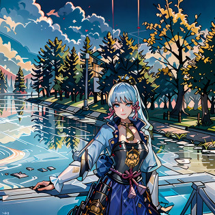 (masterpiece), (best quality), (ultra detailed),(disheveled hair),(illustration), (1girl), standing, smiling, beautiful detailed eyes, light blue eyes, detailed beautiful face, (kamisato ayaka: 1.2), focus on face,  ponytail, kamisato ayaka(genshin impact), light blue hair, detailed hair, bangs, best lighting, best shadow, highly detailed