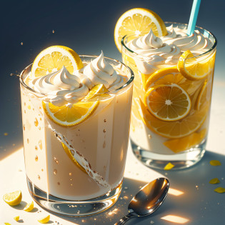 RAW photos?Lemon shake shake?Contains cream and jelly?A few pieces of crushed ice were scattered around?foodphoto?professional colour grading?Soft shadows?no contrast?clean sharp focus?foodphoto?white backdrop?Best Picture Quality????Randy Post, ultra realistis ", ultra realistis", high res photo?