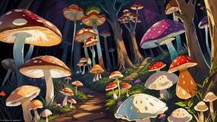 (sfv,Premium mushrooms)borgar,rete(Mushroom forest)?(the ultra-detailed)digital fantasy art,Mushrooms are everywhere?Unique mushroom shape(magical)Casa.