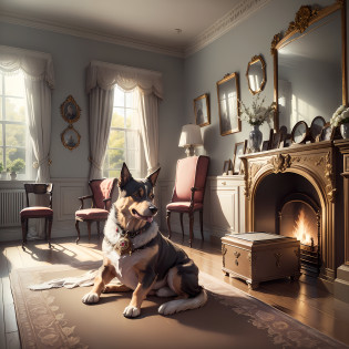 (masterpiece),(best quality), dog [yorkshire],((ultra-detailed)), (highly detailed CG illustration), (masterpiece:1.16), (best quality:1.32),(meticulous_detail),(high resolution:1.1),(best lighting:1.1), (best shade:1.1), (an extremely delicate and beautiful),(proper shading:1.1),(Illustration: 1.1),(Completed:1.1),Overlay,(appropriate setting), Yorkshire dog with Victorian clothing in beautiful decorated old room --auto --s2