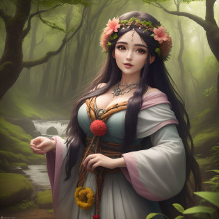 Mitologia da Deusa da Terra, Deusa da Natureza, Deusa da Natureza, Deusa da Floresta, Mother Nature, mulher feita de plantas, enchanted with nature spirit, tiro extremamente detalhado da deusa, Rainha da Natureza, Deusa Druida, mother earth, motor irreal renderizado + uma deusa, deusa bonita, Um retrato impressionante de uma deusa
