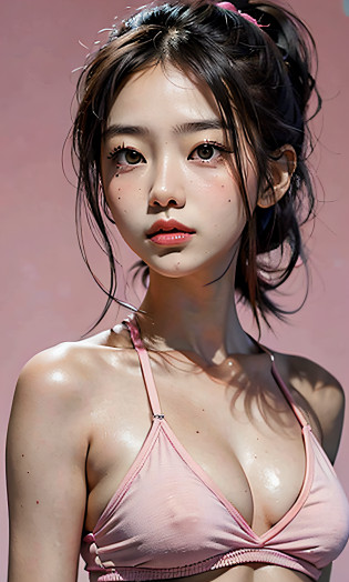 qincai, 1girl, (masterpiece),((ultra-detailed)), (highly detailed CG illustration),(expressionless), (best quality:1.2),realistic8K UHD,High definition,(1girl:1.2),High quality texture,intricate details,detailed texture,finely detailed,high detail,extremely detailed cg,High quality shadow,a realistic representation of the face,Detailed beautiful delicate face,Detailed beautiful delicate eyes, brown eye pupil, a face of perfect proportion,Depth of field,Cinematic Light,Lens Flare,Ray tracing,perspective,20s, Prominent Nose,slender face,tall girl, (big eyes:1.2),blush,glossy lips,perfect body,lean body,Particles of Light,(narrow waist:1.3),large breast, distinct_image, high_resolution, (lustrous skin), solo focus, (brown hair), (finely detailed beautiful eyes and detailed face),(detailed face), (hair streaked hair), light source contrast, short hair, ((smile)), (pureerosface_v1:0.5) , (ulzzang-6500-v1.1:0.5),