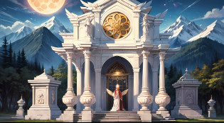 The Great Temple of Odie, at the foot of Alaska's snow-capped mountains, is one of nineteen great temples dedicated to the supreme God of Creation?The temple was built in ivory marble?In front of the nave are twenty-four marble columns?The columns are carved with praise for the Creator God and His followers?The temple is topped by a statue of an angel?The wings on the back exude a soft milky white magical glow?Shrouded the entire temple?The construction of the temple took sixteen years?On the day of its completion, thousands of horns sounded in the sky?Petals rained down?White holy light descended from the sky?An angel with wings looms in the light?Blessed the temple with the divine art 