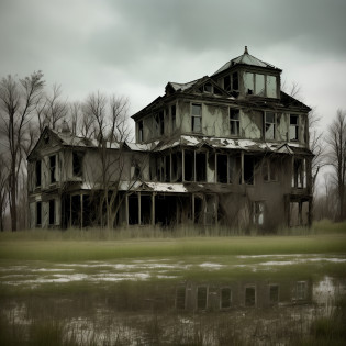 an old abandoned house with a lot of windows and a lot of grass, abandoned house, an old abandoned mansion, an abandoned old, haunted house, old abandoned house, dilapidated house, inside a haunted destroyed house, location of a dark old house, haunted house themed, in a desolate abandoned house, inside a haunted house, derelict house