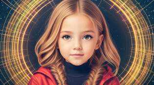Girl child 10 years old, Russian blonde in braids, com roupa de jaqueta de couro vermelha, Estilo retrato, fundo preto e vermelho, uma bola de disco prateada com um reflexo de espelho sobre ela, bola de discoteca, bola de discoteca no fundo, prata brilhante.