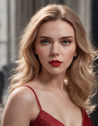 (Scarlett Johansson) photo of a stunning beautiful woman in the cover of a fashion magazine, long messy windy blonde hair, green eyes, (magazine style:1.3),  modelshoot style, (extremely detailed CG unity 8k wallpaper), photo of the most beautiful artwork in the world, professional majestic oil painting by Ed Blinkey, Atey Ghailan, Studio Ghibli, by Jeremy Mann, Greg Manchess, Antonio Moro, trending on ArtStation, trending on CGSociety, Intricate, High Detail, Sharp focus, dramatic, photorealistic painting art by midjourney and greg rutkowski, (sexy shiny red dress:1.1), (looking at viewer), (detailed pupils:1.3), (modern outfit:1.2), (closeup), red lips, (earrings), (fashion magazine logo), (magazine text), (magazine title:1.1)