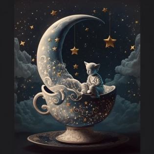 porcelain make-up against the background of stars, 4k, magical atmosphere hyper-detail --q 2