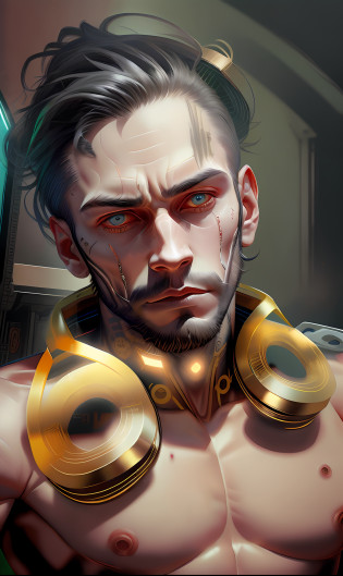 A dark angel of death in the range of 27 years of age, barbaric muscular stereotype, with demon horns(mechanical parts of a demonic angel: 1.5), fighting, gloomy glowing neon eyes, Nordic hair with demonic horns, tight supersuit torn, in a destroyed city, smoke and fire, aura of brilliant power, dynamic pose, dynamic vision, hyper detailed,  8k quality, with tattoo on the arm, demonic symbols clock on the headset, merge, hyper realism, with thorns coat of arms viking.Com gray goatee and gray hair, blood dripping on the face. Neo bright, neo lights on the headset