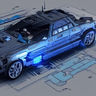 a blueprint of a cyberpunk car