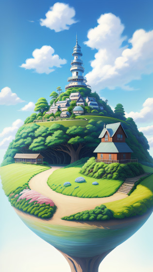 Realistic, authentic, beautiful and amazing landscape oil painting Studio Ghibli Hayao Miyazaki's petal grassland with blue sky and white clouds --v6