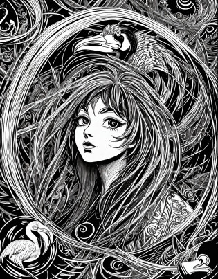 a black and white flamingo logo with the word flamingo, flamingo, black metal band logo, inspired by Ram�n Piaguaje, inspired by Germ�n Londo�o, cameo, black metal logos, inspired by Gianfredo Camesi, inspired by Lotte Reiniger, gapmoe yandere grimdark, logo art, akimino kamijyo, by Ram�n Silva