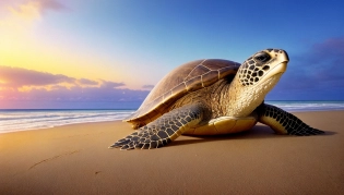 hawaiian sea turtle, tropical beach, perfect photo-realistic face, ethereal and dreamy watercolor painting by Robert Wyland, highly detailed, dramatic cinematic lighting, 4k, 50mm lens