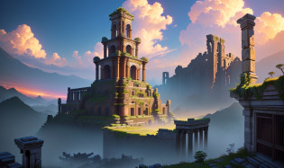 (Genshin Impact, Mondstat ruins) a close up of a circular area with a lot of ruins, in the middle of round ruins, fallen kingdom city ruins, huge giant old ruins, breath of the wild screenshot, ornate city ruins, ancient ruins background, temple ruins, ancient city ruins, epic vista of old ruins, genshin impact map, fey ruins, huge old ruins, pixelart photorealistic environment, fine details, award winning image, highly detailed, 16k, cinematic perspective, ((video game environment concept art style)), pretty colors, asymmetrical camera composition, cinematic environment, cinematic movie atmosphere