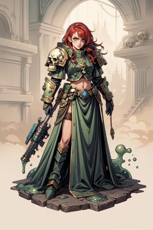 (masterpiece, best quality),  intricate details,
1girl,     <lora:rias:0.8> rias, long hair,  red hair, 
 evil, warhammer 40k,  battlefield, debris, <lora:add_detail:0.8> <lora:plaguemarine:0.8> plaguemarine, armor, skull, slime,  green,
