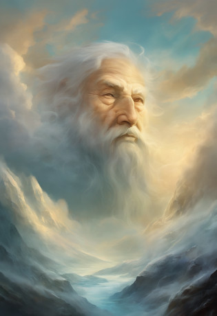 The prompt for the painting of an elderly face surrounded by clouds, the Antarctic Immortal, a fantasy artwork, meticulously crafted, becoming a masterpiece, created with high resolution by Hans, and made from mist, is:

