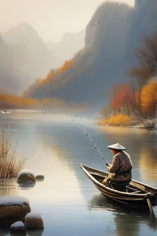 ?ink and watercolor painting???Chinese landscape painting?Heavy snow in winter???An old man fishing on a boat, Dong Qichang super fine detail painting, Instagram,  Chinese painting style, ink and watercolor painting  , Traditional Chinese art, qi sheng luo, Traditional Chinese painting, Traditional Chinese Ink Painting, Chinese style painting, Chinese ink painting, Chinese painting, bo xun ling???1 old man in a straw hat fishing in the river?1.4?Lonely boats?Fishing alone in the cold river snow???White background?rich colours???Defocus?Out of focus?softlighting??????Skylight?hyper HD?