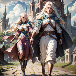 Step 1 - Scene: This is a magical scene with multiple characters in it. The scene features magnificent epic cinematic style buildings and landscapes, including towers, city walls, bridges, meadows, and lakes. There are mysterious clouds and lightning in the sky, as well as the flow and flickering of magical energy.
Step 2 - Labels (relational, noun, verb):
Characters: Many people, male, female, elderly, young
Clothing: magical decorations, ancient costumes, armor, robes, cloaks, boots
Architecture: walls, towers, bridges, palaces, shrines, meadows, lakes
Sky: Clouds, lightning, magical energy
Items: magic staffs, swords, bows and arrows, shields, magic crystals, books
Actions: casting, fighting, running, jumping, flying, resting, talking, thinking, observing
Step 3 - tag:
Characters: Multiple characters, male, female, elderly, young
Clothing: magical decoration, ancient attire, armor, --auto --s2