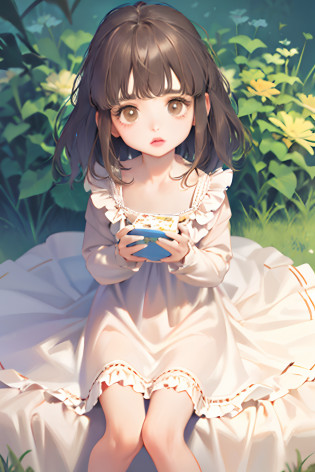 Masterpiece, best quality, realistic, extremely detailed face, 1 girl, solo , standing still, bloom, light particles, messy hair,brown eyes,dark brown hair,kid,toddler,sitting,3 years old,dress,big eyes,baby,short,cute
