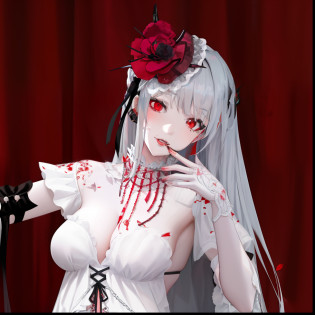 Anime girl with gray hair and red flowers, gothic maiden anime girl, gapmoe Yandere grimdark, yandere intricate, portrait gapmoe yandere grimdark, from girls frontline, gapmoe Yandere, shalltear bloodfallen, Yandere, Fine details. Girl Front, Bloody + concept-art, beautiful vampire queen, 8K high quality detailed art
