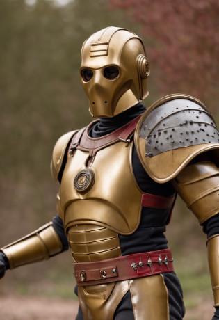 C-3PO as mortal combat character, dressed in mortal combat clothing, (mortal combat clothing:2), (full body image 2)