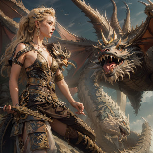(Numerous award-winning masterpieces, with incredible detail, textures and maximum detail), (hyper realistic:1.4), (Dragon Tamer and European style dragon 2 shot full body photo: 1.8), (realistic:1.3), (upper body up:0.3), (best quality real texture skin), (finely detailed true circle eyes), (finely Detailed and beautiful face:1.6), ((medieval world)), (dragon tamer:1.6), (big trained european style dragon: 1.8), (Full-length portrait:1.5), (Dragon's eyes glow strongly from the inside), (tamer has joy in her eyes and a happy smile on her face: 1.3), (Dragon Tamer and European style dragon 2 shot full body photo: 1.8), (Dramatic Light), (A majestic sight), (simple, small whistle of fine workmanship hangs from the trainer's neck),  (european style dragon with big wings behind shoulder: 1.8), (Tamers wear sturdy leather armor with elaborate patterns: 1.2), Earrings with a sacred atmosphere of refined craftsmanship, Followed by little european style dragon behind, (((dramatic photo))), ((dramatic pose)), (flamboyant photo), (golden hair), (silver hair), (chestnut hair), ((looks up)), ((looking down)), (gives full-body standing image:1.5), Old ruins infested with plants, great temple, great cathedral, great shrine, temple ruins, detached temple, Ruins of an ancient castle, Deserted ruins, crumbling ruins, Ancient ruins with clear water, wavelets, running water Shining majestic cloud masses and sky, epic realistic, faded, art, (Greg rutkowski:0.8), (teal and orange:0.4), (art station:1.5), cinematic, ((neutral colors)), (hdr:1.5), (muted colors:1.2), hyper detailed, dramatic light, (intricate details:1.1), complex background,