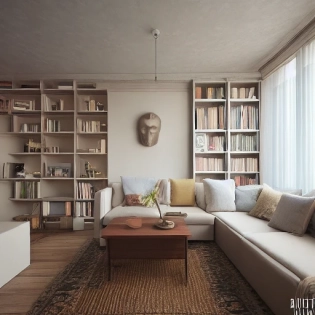 High resolution photography interior design, dreamy sunken living room conversation pit, wooden floor, small windows opening onto the garden, bauhaus furniture and decoration, high ceiling, beige blue salmon pastel palette, interior design magazine, cozy atmosphere; 8k, intricate detail, photorealistic, realistic light, wide angle, kinkfolk photography, A+D architecture
