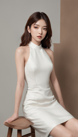 Araki woman in a slip dress sitting on a stool, jia, bae suzy, korean women's fashion model, ji-min, jiyun chae, Choi Hyun-hwa, seseon yoon, lee ji eun, Lee Ji-eun, dilraba dilmurat, Shin Jinying, gongbi, jaeyeon nam