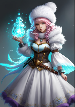 Young woman with bright hair in fluffy outfit and fluffy hat, Fantasy character art, Awesome character art, Epic fantasy character art, HD fantasy art, Epic exquisite character art, Realistic fantasy artwork, Fantasy woman, Epic fantasy art style HD, Fantasy character, Digital fantasy art), Fantasy style art, Detailed fantasy art, High quality  Fantasy Art, Fantasy Outfit, Digital 2D Fantasy Art