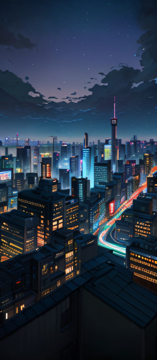 night time view of a city with a lot of tall buildings, hd anime cityscape, anime style cityscape, beautiful cityscape, night cityscape, busy cityscape, neo tokyo background, tokyo anime anime scene, hyper realistic cyberpunk city, urban concept art, night - time city background, busy cyberpunk metropolis, inspired by Krenz Cushart