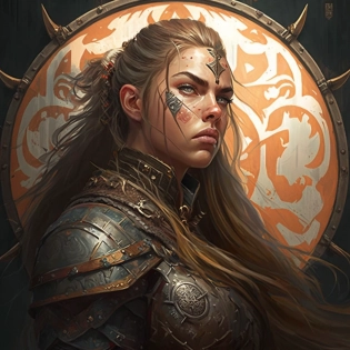 A strong, viking shieldmaiden in the art style of Brom, insanely detailed, vibrant, high definition, embellishments, concept art, digital art