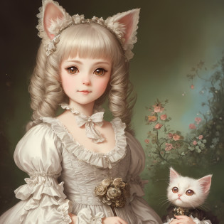 Insanely detailed adorable close-up portrait of an extremely cute fluffy French kitten in a fashionable outfit. Parisian background. Beautiful details, intricate details. Fabulous, dreamy. Alexander Jansson, Craig Davison, Mark Ryden, Fragonard, Arthur Rackham. A rendering of a cinematic character. Oil painting, 8k resolution, Close-up portrait of adorable chibi kawaii anthropomorphic kitten Marie Antoinette, masquerade costume. Perfect face, detailed face, delicate face, big round reflecting eyes.Fairy tale, vintage style, adorable. Margaret Keen, Mark Ryden, Alexander Jansson, Conrad Rosett. A 19th century masterpiece.