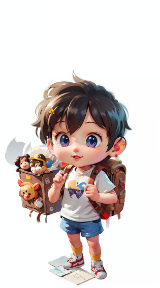 ((Best quality)), ((masterpiece)), (detailed: 1.4), 3D, cartoon boy with backpack and monkey holding a backpack, single boy concept art, guweiz style art, cute detailed digital art, telegram sticker, cute cartoon character, adorable digital painting, cute character, cute art style, telegram sticker design, maple story character art,  hero 2 d fanart art, children's art in artstation, by Yang J, HDR (High Dynamic Range), Ray Tracing ,NVIDIA RTX,Super resolution,Unreal 5,Subsurface scattering,PBR texture,Post-processing,Anisotropic filtering,Depth of field,Maximum clarity and sharpness,Multilayer textures,Albedo and specular maps,Surface shading,Precise simulation of light-material interaction,Perfect proportions,Octane Render, Two-Tone Lighting,Wide Aperture,Low ISO,White Balance,Rule of Thirds,8K RAW